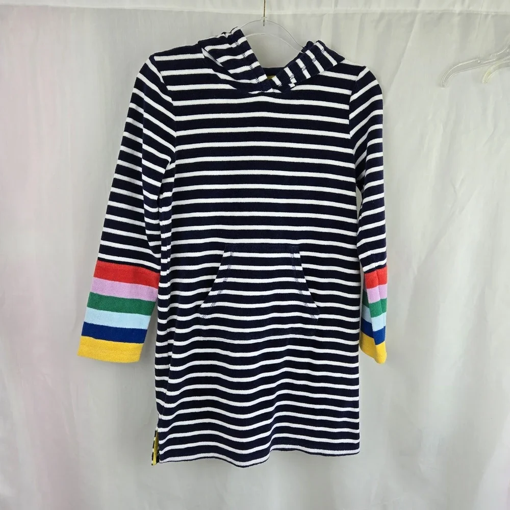 Mini Boden Rainbow Cuffed Toweling Blue Striped Beach Cover-up Size 13-14 Swim
